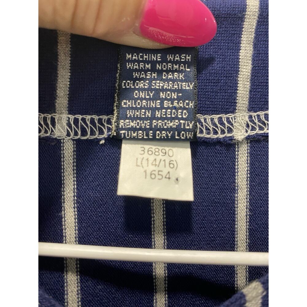 Vtg Lands’ End Blue White Striped Button Front Top W 14/16 Cotton Old Money Chic - Picture 5 of 7
